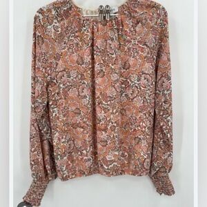 Evereve Pink Smocked Long Sleeve Blouse